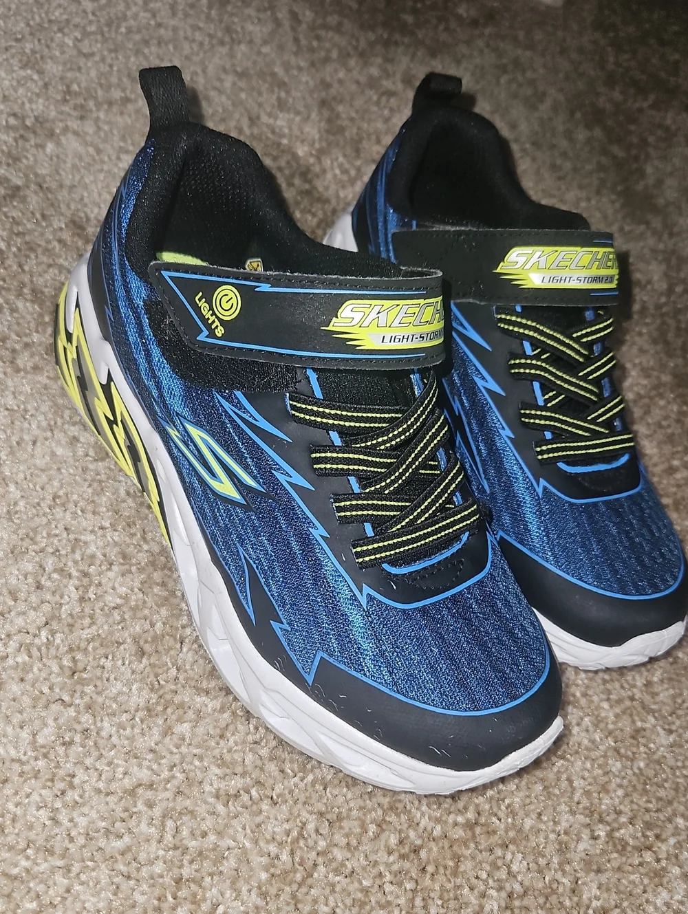Skechers Boys' Light-Up Athletic Sneakers in Blue, Black & Neon Yellow Sz. 1